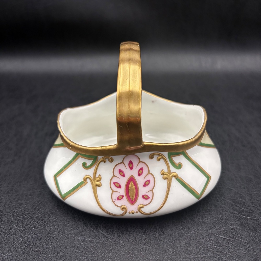 Antique Blakeman & Henderson Limoges France Porcelain Basket Gold Gilt Floral